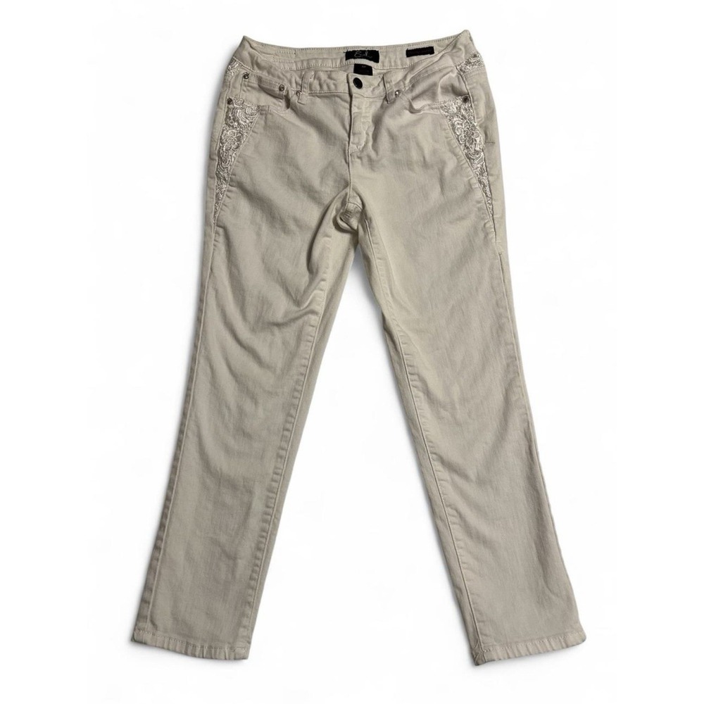 Earl Jean Women's 8P White Skinny Ankle Jeans Lace Detail Stretch Denim